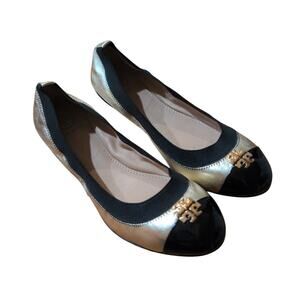 Tory Burch Jolie Ballet Light Grained Metallic Nappa Paten Leather size 7